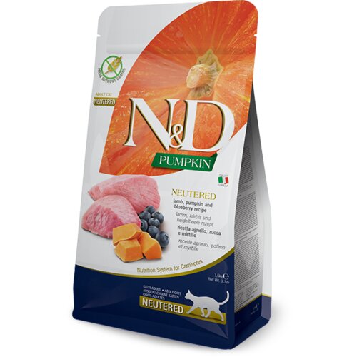 N&d Neutered Pumpkin Cat Adult Lamb&Bluberry 1.5kg Slike