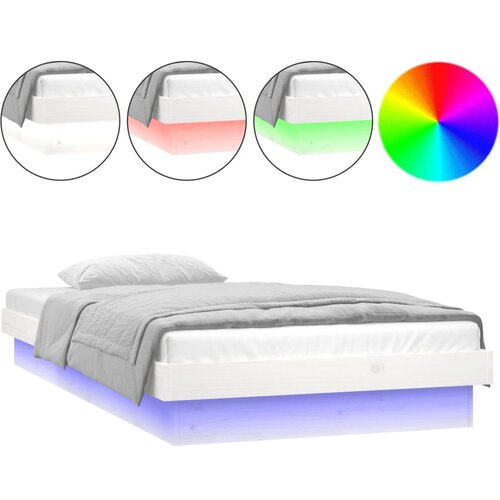 Maison Chic LED Posteljni okvir - Enojna postelja - Postelja za odrasle bel 100x200 cm trden les, (21693910) Slike