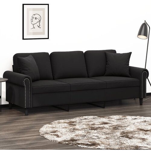 vidaXL Kavč trosed z okrasnimi blazinami črn 180 cm žamet Cene