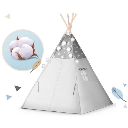  Teepee &amp;scaron;ator za djecu s girlandom i nukido svjetlima - sivi sa zvjezdicama Slike