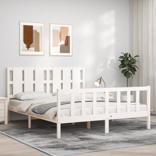 VidaXL Posteljni okvir z vzglavjem bel 5FT trden les Slike