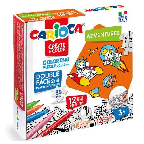 Carioca Avanture dvostrane puzzle sa 12 flomastera - Slike