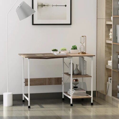  Sklopivi stol radni stol pomoćni stol uredski stol mobilni računalni stol s kotačima MDF prirodni 107 x 55 x 76 cm Slike