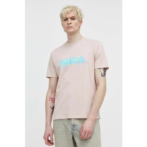 Hugo Pamučna majica za muškarce, boja: ružičasta, s tiskom