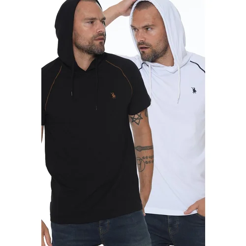 Dewberry DOUBLE SET T8570 HOODED MEN'S T-SHIRT-WHITE-BLACK