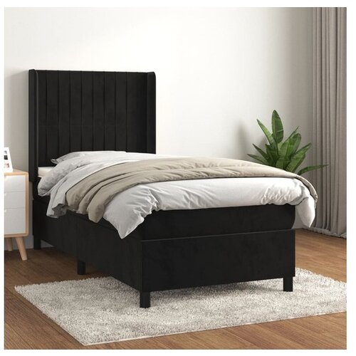  Box spring postelja z vzmetnico črna 100x200 cm žamet Cene