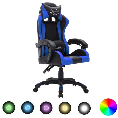 vidaXL Igraća stolica s RGB LED svjetlima plavo-crna od umjetne kože Cijene