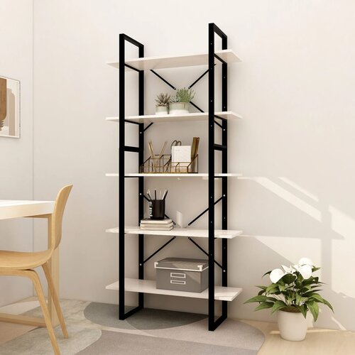  The Living Store 5-nadstropna knjižna omara bela 80x30x175 cm borovina - Knjižna Omara, (21431266) Slike