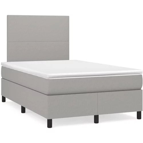 vidaXL Box spring postelja z vzmetnico LED sv. siva 120x190 cm blago