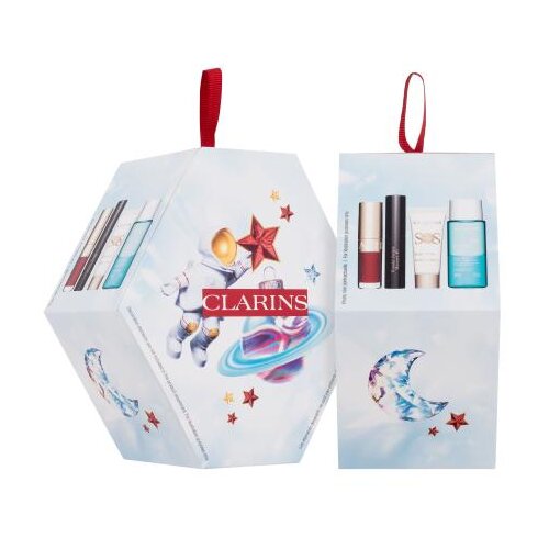 Clarins Make-up Essentials set: maskara Wonder Perfect Mascara 4D 3 ml + olje za ustnice Lip Comfort Oil 1,4 ml 03 Cherry + podlaga za ličila SOS Primer White 10 ml + odstranjevalec ličil za oči Instant Eye Make-up Remover 30 ml odtenek 01 Perfect Black Cene
