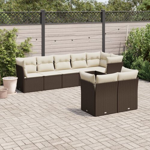 VidaXL 8-dijelni set vrtnih sofa s jastucima smeđi od poliratana Slike