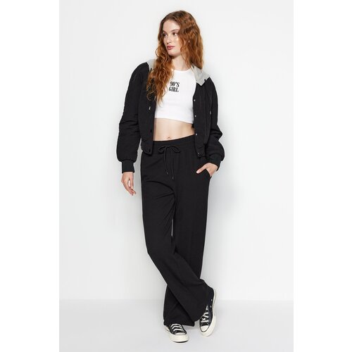 Trendyol Black Wide Leg Ribbed High Waist Knitted Sweatpants Cijene