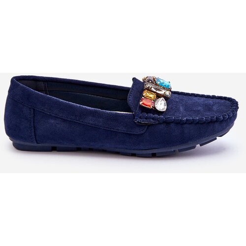 EVENTO Women's suede loafers with crystals navy blue Lucille Cijene