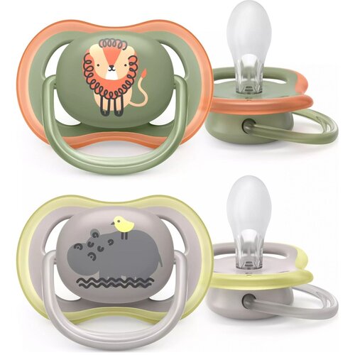 Avent tolažilna duda - silikon , sil. 6-18m, M, lev/hippo, 2/1 Ultra air Cene