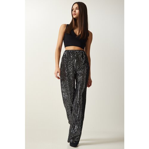 Happiness İstanbul Women's Gray Sequined Palazzo Trousers Slike