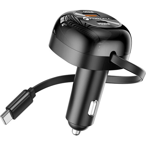 Avizar Auto punjač F-Energy Alu USB C + USB A + uvlačivi kabel USB C PD QC4.0 SFC2.0 3A 75W crni Cijene