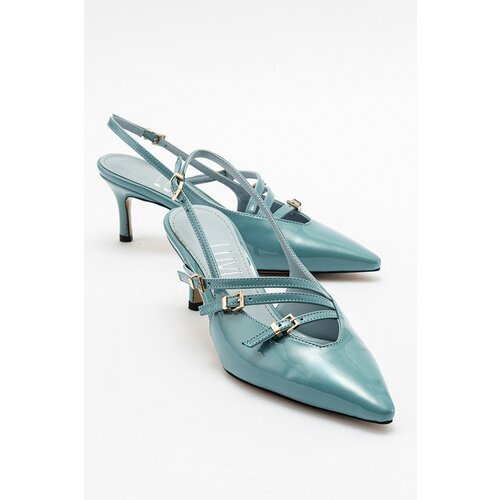 LuviShoes MAGRA Blue Patent Leather Women's Heeled Shoes Cene