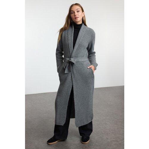 Trendyol Anthracite Wide Pattern Maxi Coat Look Knitwear Cardigan Slike