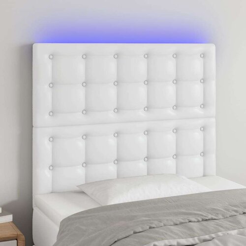  Posteljno vzglavje belo 90x5x118/128 cm umetno usnje, (20793495) Slike