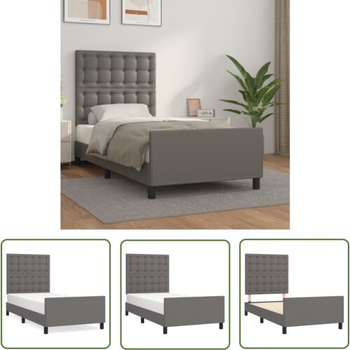 The Living Store Posteljni okvir z vzglavjem siv 100x200 cm umetno usnje - Posteljni Okvir Z Vzglavjem, (21737342) Cene