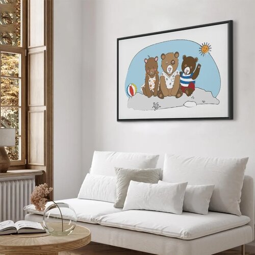 Slika - Teddy Bears on the Beach (1 Part) Wide 120x80 U crnom drvenom okviru Slike
