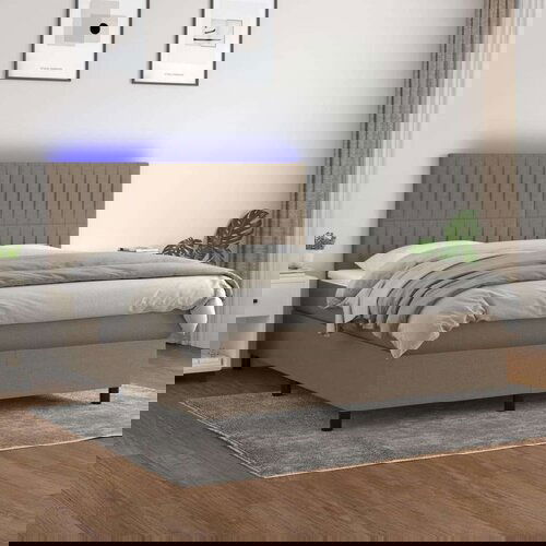  Box spring postelja z vzmetnico LED taupe 180x200 cm blago, (20789757) Slike