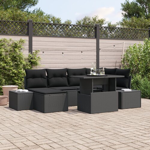 VidaXL Vrtni set sofe Set od 7 Crna Ratan, Poliester Vrtna kutna sofa Slike