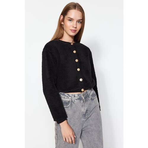 Trendyol Black Gold Buttons Plush Knitted Cardigan Slike