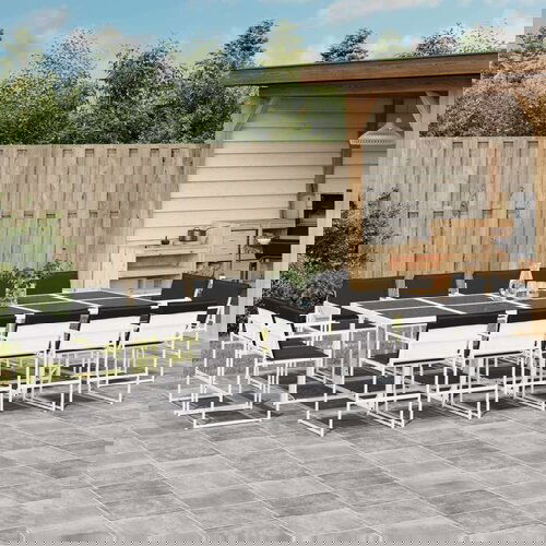 vidaXL Vrtna jedilna garnitura 15-delna z blazinami bel tekstilen Cene