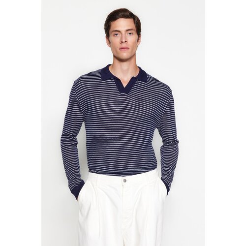 Trendyol Navy Blue Men&amp;#039;s Regular Fit Cotton Polo Neck Knitwear Sweater. Slike
