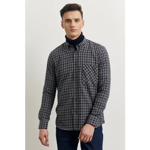Altinyildiz classics Men's Grey-navy Blue Slim Fit Slim Fit Button-down Collar Gingham Lumberjack Shirt