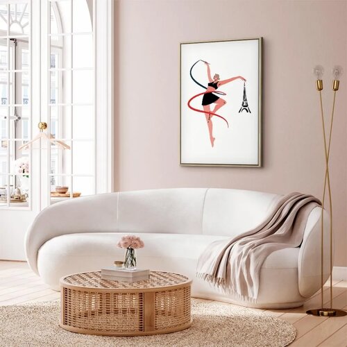  Slika - Rhythmic Gymnastics - Illustration of a Woman With a Ribbon 40x60 U prirodnom drvenom okviru Slike