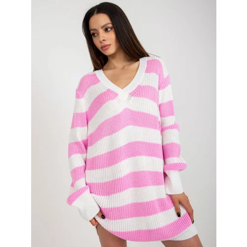 Fashion Hunters Pink and ecru striped oversize sweater