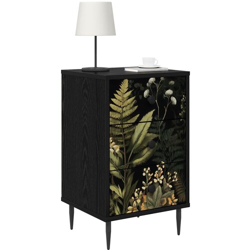  Noćni ormar RHENEN Crni hrast 36 x 33 x 61 cm Konstruirano drvo Slike