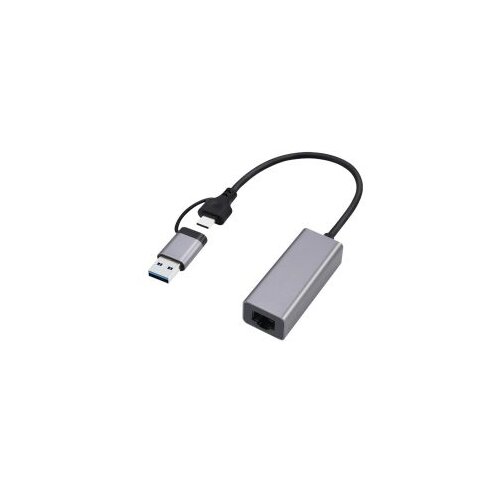 USB-A Type-C to Ethernet LAN GEMBIRD USB 3.1 + type-C Gigabit network adapter, space grey, A-USB3AC-LAN-01 Slike