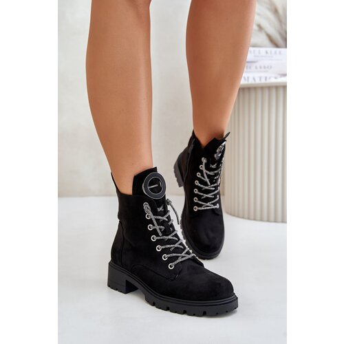 Kesi Insulated shoes with decorative lacing Vinceza Black Slike