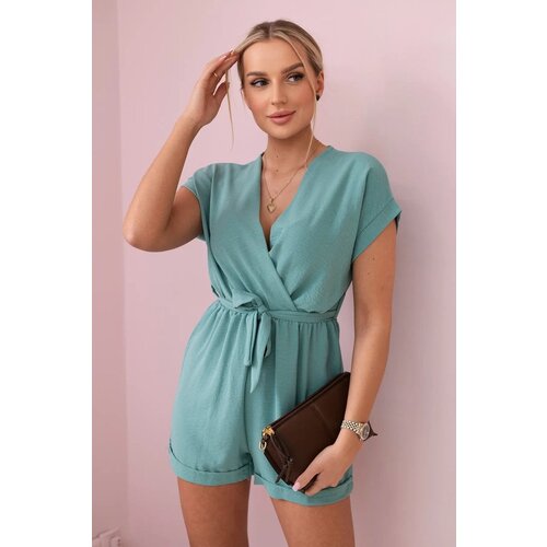 Kesi Short jumpsuit with a dark mint waist tie Slike