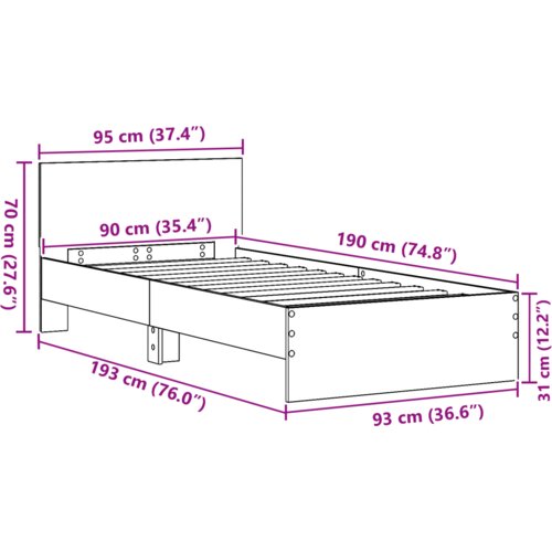 VidaXL krevetska konstrukcija crna hrastovina 90x190 cm konstruirano drvo Slike