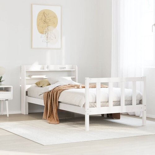 VidaXL Posteljni okvir brez vzmetnice bel 90x200 cm trdna borovina Slike
