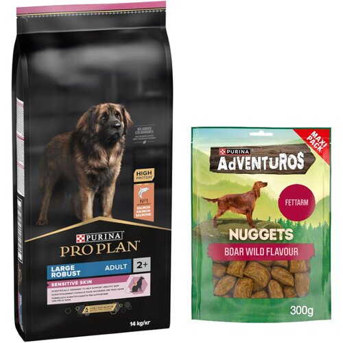 Pro Plan PURINA suha pasja hrana 14 kg + Adventuros Nuggets pribolj&amp;scaron;ki 300 g gratis! - Large Robust Adult Sensitive Skin losos Slike