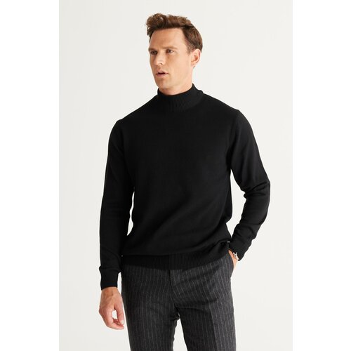 ALTINYILDIZ CLASSICS Men's Black Standard Fit Normal Cut Half Turtleneck Cotton Knitwear Sweater. Slike