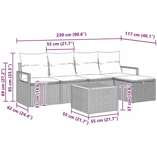  Sjedeća garnitura za vrt 6 kom. Bež poliratan 230 x 117 x 85 cm Slike