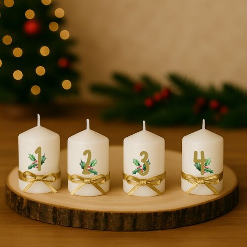  Adventne sveče s prazničnim motivom in pentljicami ADVSV 15 Cene