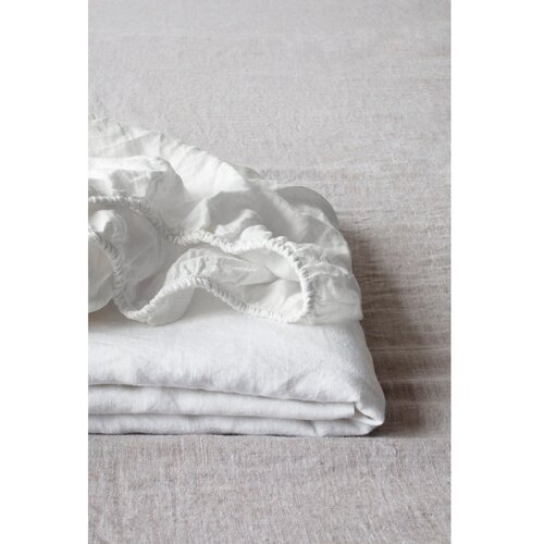 Linen Tales bijela lanena plahta s gumicom, 180 x 200 cm Slike