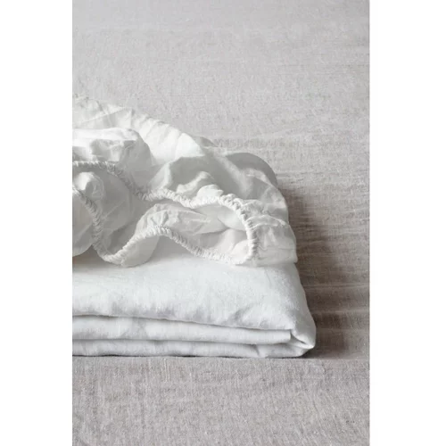 Linen Tales bijela lanena plahta s gumicom, 180 x 200 cm