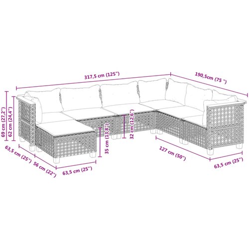  7-dijelni set vrtnih sofa od poliratana s jastucima crni Crna 63.5 x 63.5 x 62 cm Slike