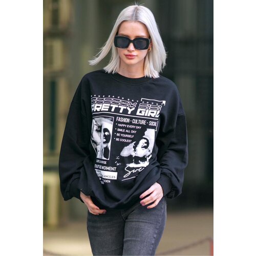 Madmext Women&amp;#039;s Black Printed Oversize Sweatshirt Slike