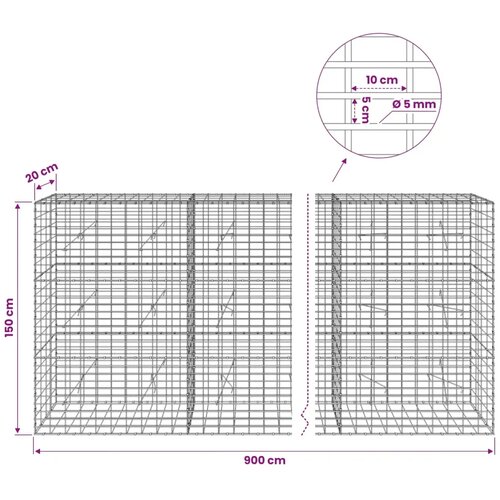  Gabion s žicom debljine 5 mm i mrežom 5x10 cm 900x20x150 cm - 20 cm 150 cm 900 cm Slike