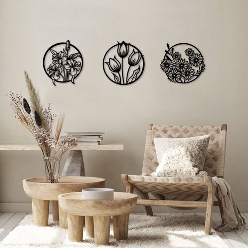 Wallity Set zidnih ukrasa Cvijeće-274 S, 30x34 cm, 1,5 mm, 3 komada, Crna Cene
