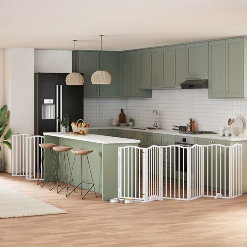 vidaXL Ograda za pse z vrati zložljiva 15 panelov bela 750 cm les Cene